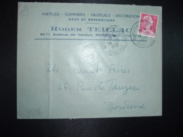 LETTRE TP M. DE MULLER 15F OBL.14-12 1956 BERGERAC ENTREPOT DORDOGNE (24) ROGER TEILLAC MATELAS FAUTEUILS - Sonstige & Ohne Zuordnung