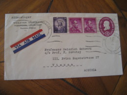 MIDDLETOWN Hartford Middlesex Connecticut CT 1960 To Vienna Austria 3 Stamp On Air Mail U536 Postal Stationery Cover USA - 1941-60