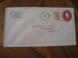 READING Shillington Pennsylvania PA 1958 City Lodge Freemasonry TB 2 Cents Surcharged U538 Postal Stationery Cover USA - 1941-60