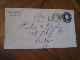 RICHLAND Lebanon Pennsylvania PA 1958 To Reading PA 1 Cent Surcharged U540 Postal Stationery Cover USA - 1941-60