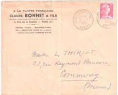 CELLES Sur PLAINE Vosges Lettre Entête Flotte Française C BONNET 15F Muller Rouge Yv 1011 Ob 19 9 1955 - Storia Postale