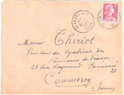 CLAMART AN.1 Seine Lettre 15F Muller Rouge Yv 1011 Ob 31 1 1957 Type A9 Dest Commercy Meuse - Lettres & Documents