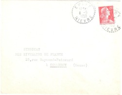 EPIRY Nièvre Lettre 25 F Muller Yv 1011C Ob 8 6 1959 Ob Cercle Pointillé Lautier B6 Recette Distribution - Storia Postale