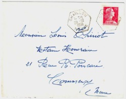 CHAILLON Meuse Lettre Simple 15F Muller Rouge Yv 1011 Ob 28 12 1956 Agence Postale Hexagone Pointille Lautier F7 - Lettres & Documents