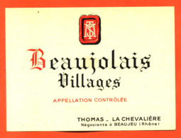 étiquette Ancienne Vin De Beaujolais Villages Thomas La Chevalière à Beaujeu - 75 Cl - Beaujolais