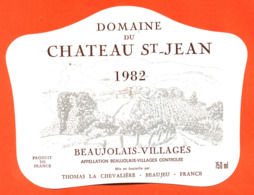 étiquette Vin De Beaujolais Villages Chateau St Jean 1982 C Thomas La Chevalière à Beaujeu - 75 Cl - Beaujolais