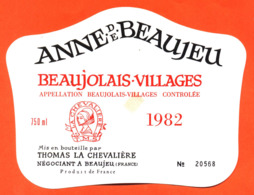 étiquette Vin De Beaujolais Villages Anne De Beaujeu 1982 C Thomas La Chevalière à Beaujeu - 75 Cl - Beaujolais