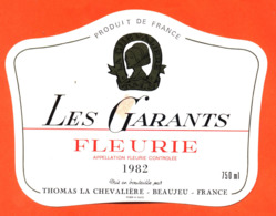 étiquette Vin De Fleurie Les Garants 1982 C Thomas La Chevalière à Beaujeu - 75 Cl - Beaujolais