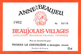 étiquette Vin De Beaujolais Villages Anne De Beaujeu 1982 Thomas La Chevalière à Beaujeu - 37,5 Cl - Beaujolais