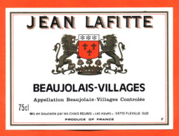 étiquette Glaçée Vin De Beaujolais Villages Jean Lafitte Chais Réunis à Fléville - 75 Cl - Beaujolais