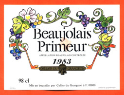 étiquette Vin De Beaujolais Primeur 1983 Cellier Du Grangeon à 01800 - 98 Cl - Beaujolais