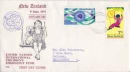 Polaire Néozélandais, N° 537, 538 Obl. Wellington Le 9 JUN 71 Sur FDC (balançoire, Carte De L'antarctique) - Covers & Documents