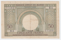 Morocco 50 Francs 2-12- 1949 VF Pick 44 - Morocco