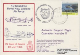 Polaire Néozélandais, N° 622 Sur Env 40° Squadron Obl. Whenuara Le 8 JL 75 + Cachet Vanda Station Et 5 Cachets Au Dos - Covers & Documents