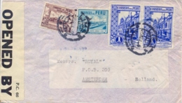 Perù 194? Airmail Cover To Netherlands With 50 Cts. + 2 X 1 Sol + 5 Cts. Airmail Stamp USA Censorship Wrapper - Peru