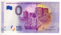 2019-3 FRANCE BILLET TOURISTIQUE 0 EURO SOUVENIR N° UEKK002751 MUSEE NATIONAL DE LA MARINE DE BREST - Private Proofs / Unofficial