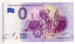 2019-1 BILLET TOURISTIQUE TURQUIE 0 EURO SOUVENIR N° TUAE003122 FATIH SULTAN MEHMED - Essais Privés / Non-officiels