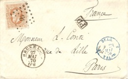 1870- Petite Enveloppe Affr. 30 C Y & T N°33 Oblit. Chiffre 60 De Brussels Entrée Bleue " BELG 5 VALnes  5 " - Marques D'entrées