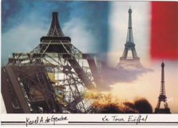 F75-480 PARIS - LA TOUR EIFFEL SOUS 4 ANGLES, FOND DE DRAPEAU TRICOLORE, D’APRÈS KAREL A. DE GENDRE - Tour Eiffel