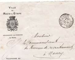 LETTRE ENTETE VILLE DE RAON L'ETAPE- VOSGES -  AVEC CAD DU 23-8-1913 - 1877-1920: Semi Modern Period