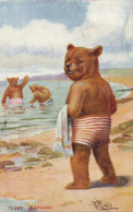 Human Bears Signed Pillard . Ours Humains .Teddy Bathing . Bloc Of 9 Russian Stamps . - Ours