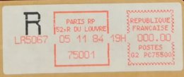 1984 France - Paris 000.00 (G2 PC75500)  -  Used Registered Stamp On Fragment - 1969 Montgeron – Carta Bianca – Frama/Satas