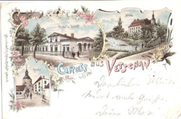 Gruss Aus VETSCHAU Spreewald Color Litho Schloß Kirche Gelaufen Mit Bahnpost Stempel ZUG 770 1.8.1901 - Vetschau