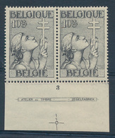 * N° 377 '10c Grijs' (in Paar), - Unused Stamps