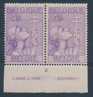 * N° 378 '25c Violet' (in Paar), - Nuevos