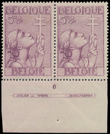 * N° 383 '5F Paars' (in Paar), P - Unused Stamps
