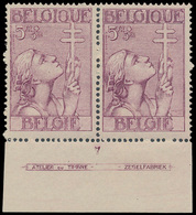 * N° 383 '5F Paars' (in Paar), P - Unused Stamps