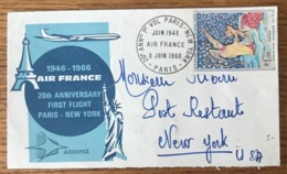 France, Lettre événement 20e ANNre 1er Vol PARIS-NEW YORK 1966 - (B1457) - 1961-....