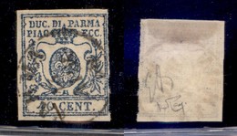 Antichi Stati Italiani - Parma - 1857 - 40 Cent (11a - Azzurro Scuro) Usato - Cert. Raybaudi (1.200) - Andere & Zonder Classificatie