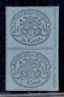 Antichi Stati Italiani - Stato Pontificio - 1870 - Non Ultimati - 5 Cent (32) In Coppia Verticale - Pezzo Inferiore Senz - Andere & Zonder Classificatie