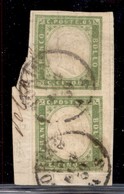 Antichi Stati Italiani - Sardegna - 1859 - 5 Cent (13Ba - Verde Giallo) - Coppia Verticale Usata Su Frammento - Andere & Zonder Classificatie