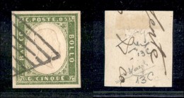Antichi Stati Italiani - Sardegna - 1861 - 5 Cent (13C) Usato Su Frammento - Fiecchi + Raybaudi - Other & Unclassified