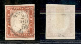 Antichi Stati Italiani - Sardegna - 1855 - 40 Cent (16a - Vermiglio) Usato A Torino Il 29.8.56 - Andere & Zonder Classificatie