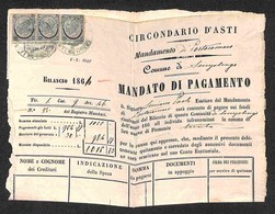 Regno - Uso Fiscale - 20 Cent Su 15 Cent (25) - Striscia Di Tre Su Mandato Di Pagamento Del Circondario Di Asti Del 6.2. - Autres & Non Classés