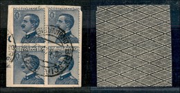 Regno - 1908 - 25 Cent Michetti (83me) - Dentellatura Orizzontale Spostata (Poste In Basso) - Quartina (tosata In Basso) - Other & Unclassified