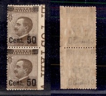 Regno - 1923/1927 - Coppia Verticale Del 50 Cent Su 40 Cent Michetti (139w) - Non Dentellati A Destra - Bordo Di Foglio  - Other & Unclassified