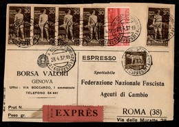 Regno - Orazio (399 + 400 Cinque + Complementare 243) - Frontespizio Di Espresso Da Genova A Roma Del 28.4.37 - Sonstige & Ohne Zuordnung
