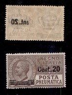 Regno - Posta Pneumatica - 1925 - 20 Cent Su 10 (5m) - Decalco Parziale (ent.20) Con Piega Diagonale A Lato - Gomma Inte - Sonstige & Ohne Zuordnung