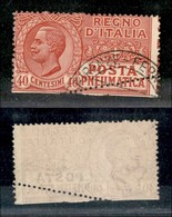 Regno - Posta Pneumatica - 1925 - 40 Cent (9 - Varietà) - Usato - Dentellatura Inferiore Diagonale - Ritagliato Con Le F - Sonstige & Ohne Zuordnung