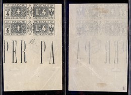 Regno - Pacchi Postali - 1914 - 4 Lire (15f) Coppia Verticale Bordo Foglio Non Dentellata - Senza Gomma - Diena - Other & Unclassified