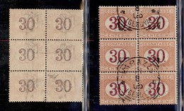 Regno - Segnatasse - 1890 - 30 Cent (23 N) - Decalco Della Cifra - Blocco Di 6 - Usati - Oliva (240+) - Sonstige & Ohne Zuordnung