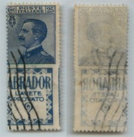 Regno - Francobolli Pubblicitari - 1924 - 25 Cent Abrador (4da) - Usato - Autres & Non Classés