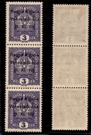 Occupazioni I Guerra Mondiale - Venezia Giulia - 1918 - 3 Heller (1 Varietà  + 1l + 1m) - Striscia Verticale Di 3 Con Er - Sonstige & Ohne Zuordnung