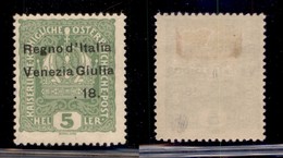 Occupazioni I Guerra Mondiale - Venezia Giulia - 1918 - 5 Heller (2t) Senza 3.XI - Gomma Originale (90) - Otros & Sin Clasificación