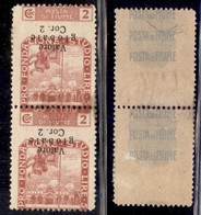 Occupazioni I Guerra Mondiale - Fiume - 1919 - 2 Corone Su 2 Valore Globale (96b Varietà) - Coppia Verticale Con Soprast - Other & Unclassified