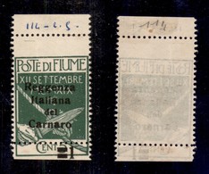 Occupazioni I Guerra Mondiale - Fiume - 1920 - 1 Cent Su 5 (131) Bordo Foglio - Senza Valore Con Dentellatura Orizzontal - Sonstige & Ohne Zuordnung